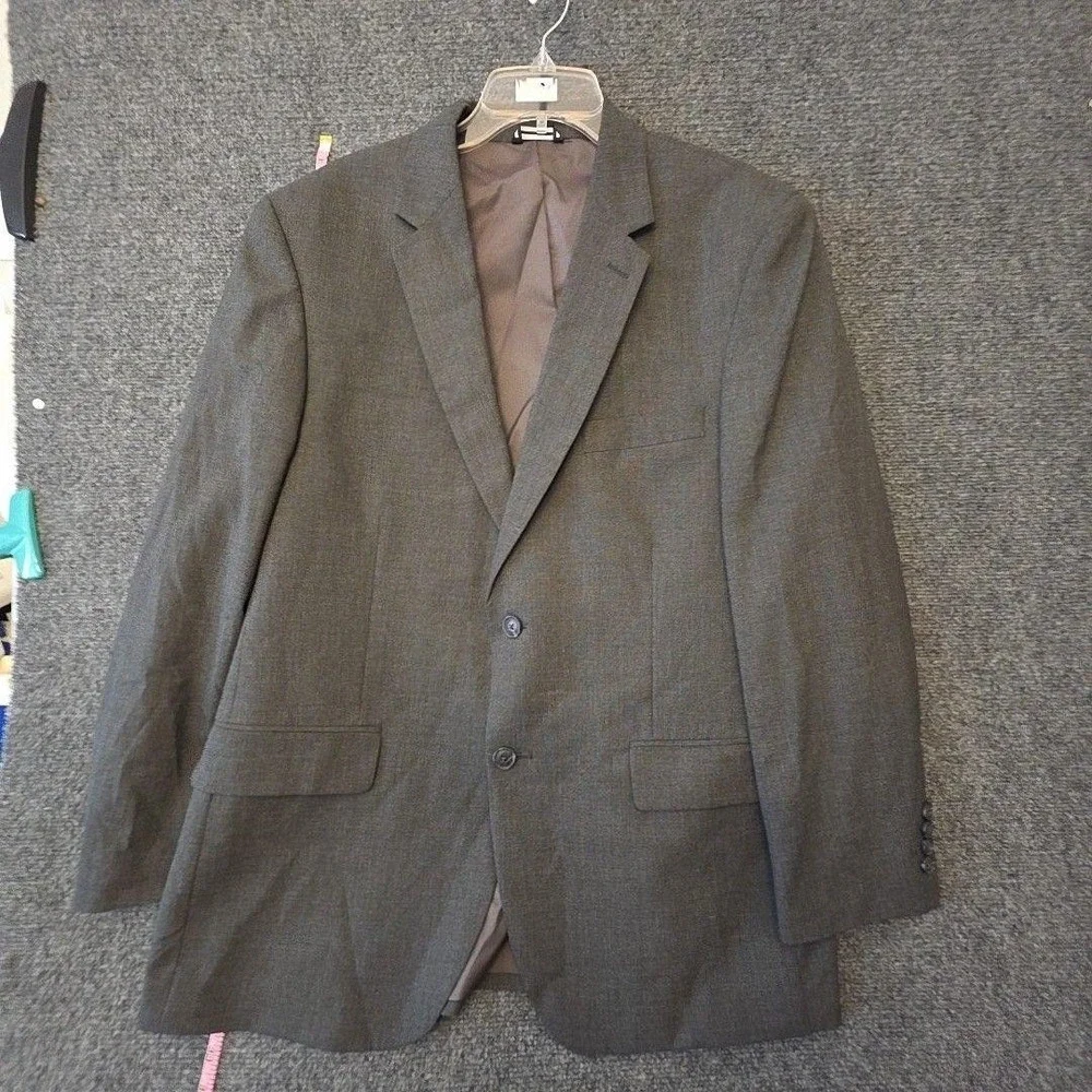 Saddlebred Perry Ellis Suit Mens 44R 36x32 Gray Check Slim Stretch 2 Piece Set